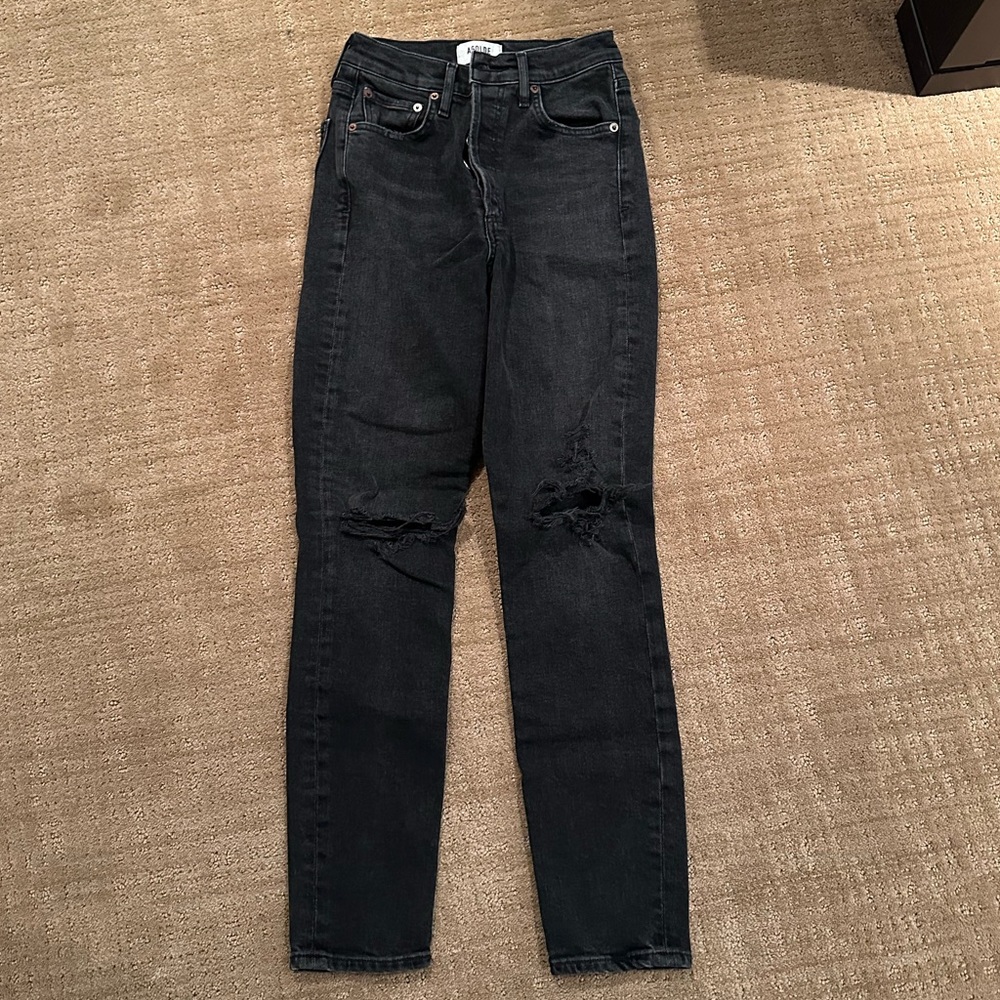 AGOLDE NEVER WORN BLACK SKINNY WITH HOLES SIZE 25